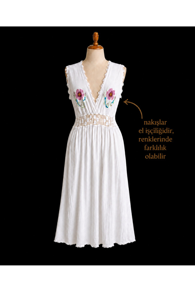 Women's 100% Cotton Buldan Fabric Lace Embroidered Double Breasted Long Beach Dress Summer Casual Dress
