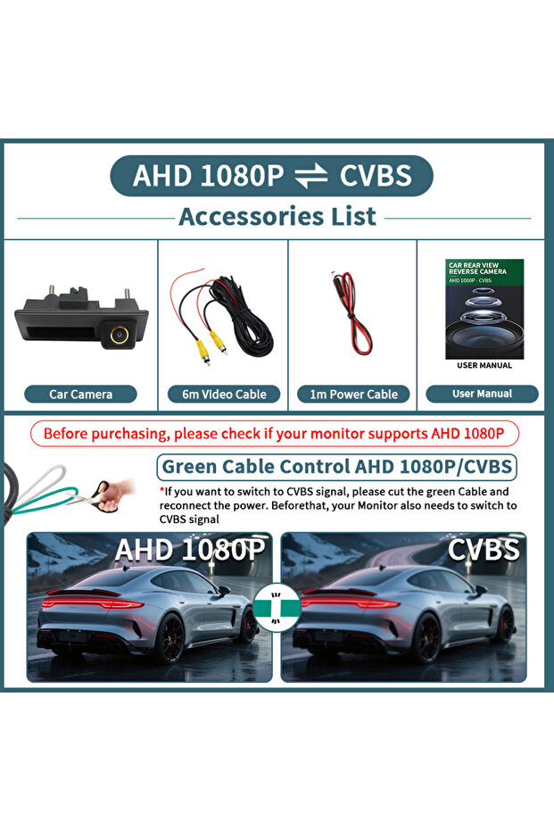 12 V AHD 1080P-CVBS AHD 1080P Vehicle Rear View Reverse Camera For VW Golf Passat B7 B5 Tiguan T5 Je