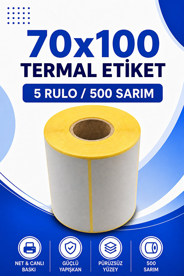 70X100Mm Thermal Label | 5 Rolls | 500 Sarım | Ribbonless | Cargo, Logistics, Warehouse | Adhesive