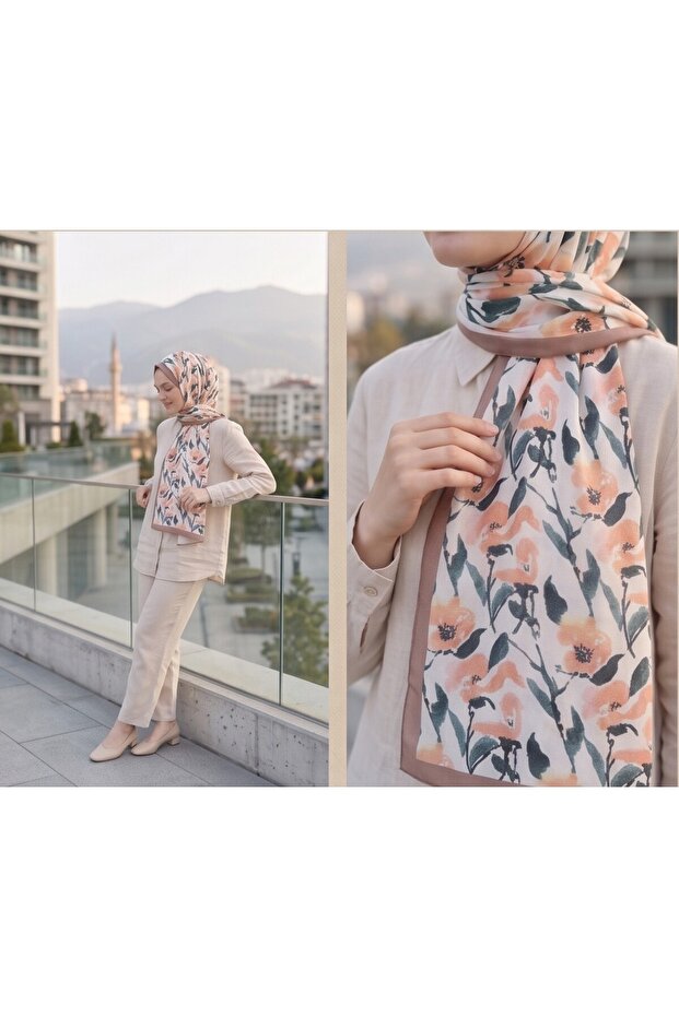 Organic Viscose Silk İnci̇ra Shal - Floral Patterned