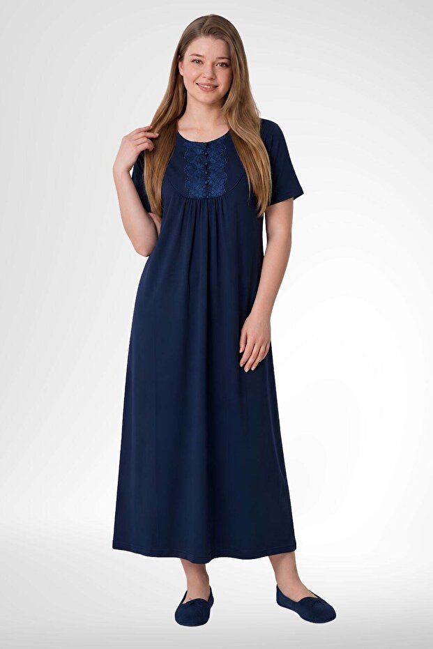 Short Sleeve Viscose Fabric Plus Size Mother's Nightgown