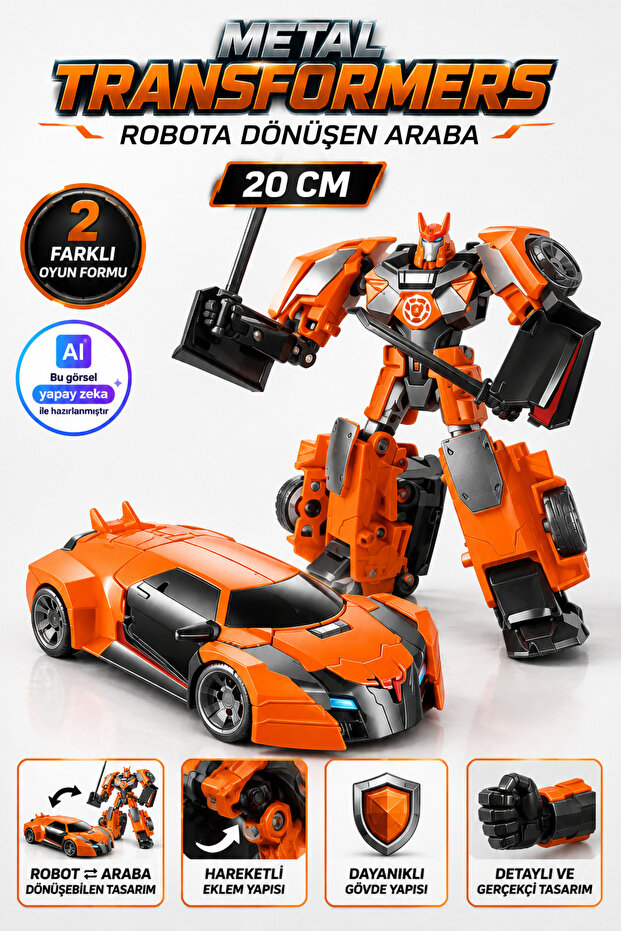 Toy Car That Transforms into a Robot with Metal Body 20 cm Orange