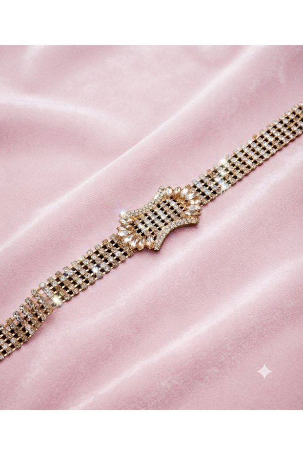 Gold Plated Belt with Gold Stone Buckle Fits up to Size 50