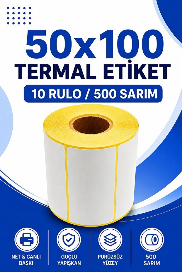 50X100Mm Thermal Label | 10 Rolls | 500 Sarım | Ribbonless | Cargo, Logistics, Warehouse | Adhesive