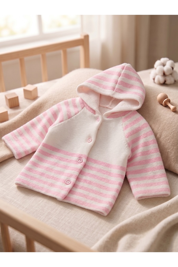 Newborn Hooded Double Layer Knitwear Baby Girl - Baby Boy Cardigan