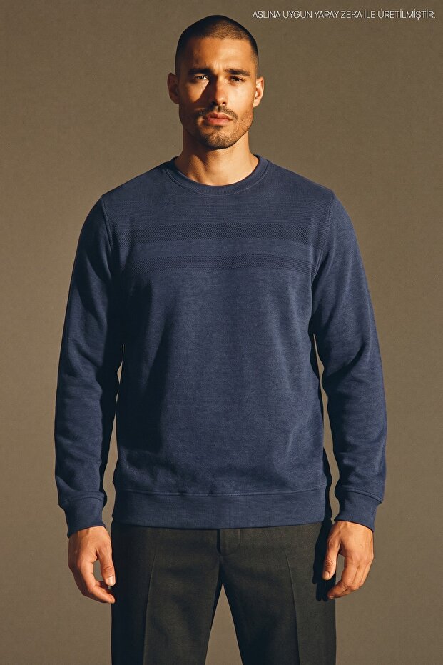 Men's Plus Size Patterned Oversized Winter Blue Sweatshirt