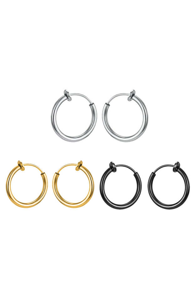 Silver 8mm Non-Piercing Hoop Earrings Spring Ear Clip Fake Ear Hoops for Men and Women, Stainless St