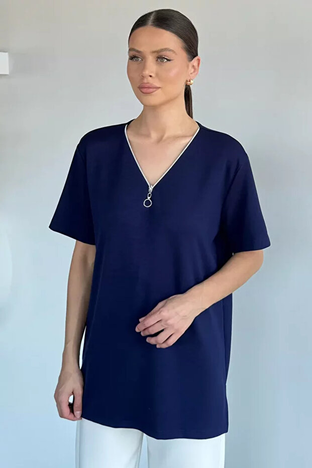 V-Neck Zipper T-Shirt