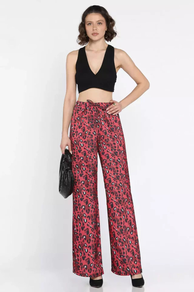 Women's Elastic Waist High Waist Leopard Print Loose Fit Pants