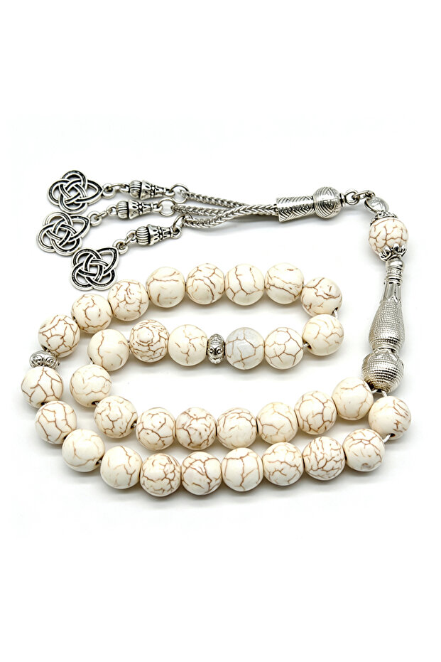Handmade 33 Pcs Tasbih Prayer Beads,10mm Imitation White Turquoise Rosary Beads