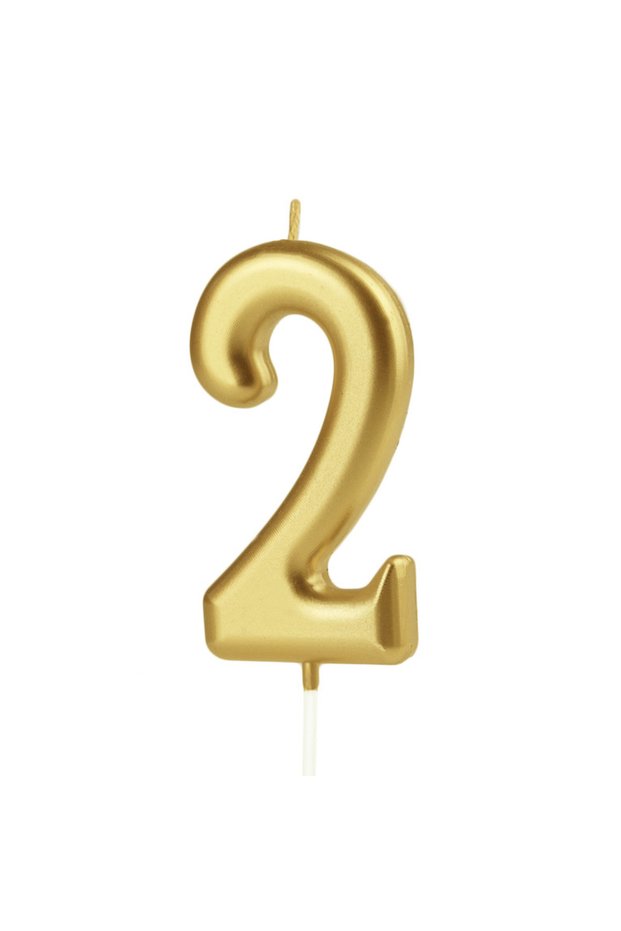 Golden cake candle, number 2
