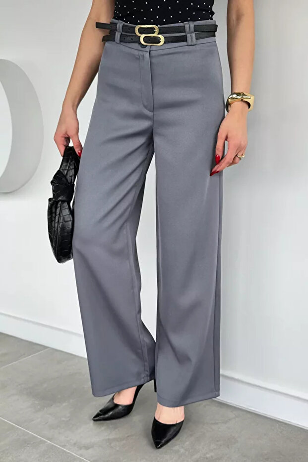 Women's Palazzo Trousers with Double Belt Accessories