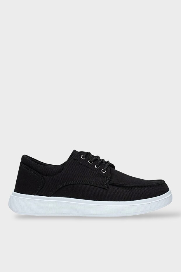 Men's Linen Gabardine Fabric Sneaker Shoes Black - White