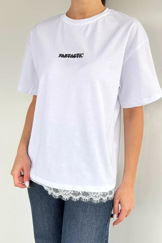 Women's Crew Neck Stone Embroidered T-Shirt