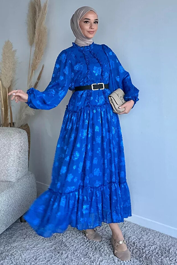 Embroidered and lined chiffon hijab dress
