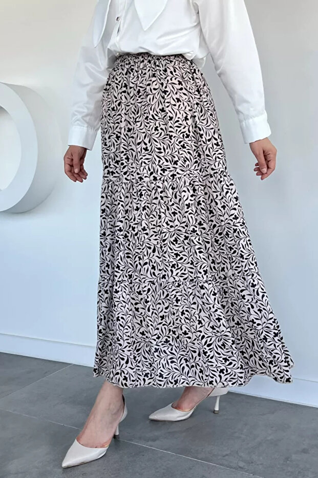 Patterned Chiffon Hijab Skirt with Elastic Waist