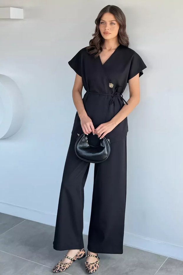 Gülseli Elastic Waist Trousers and Vest Double Set