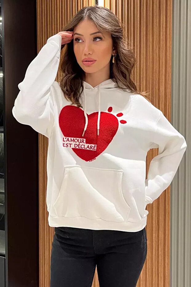 Women's Plush Heart Embroidered Shawl Sweatshirt