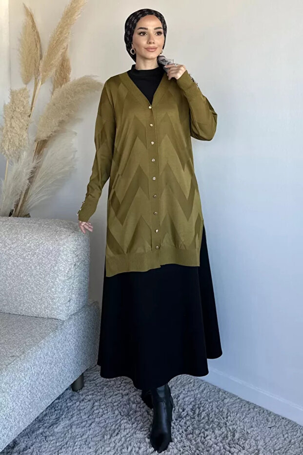 كارديجان تريكو مزين بأزرار أمامية (مناسب للمقاسات m-l-xl)