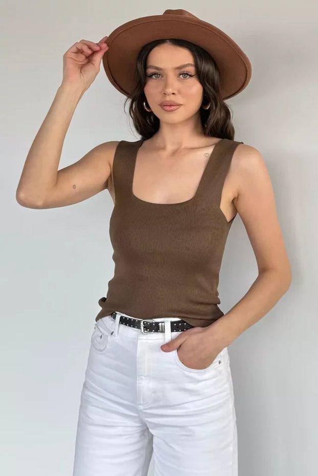 Square Collar Strappy Lycra Women's Knitwear Blouse (Available in S, M, L)