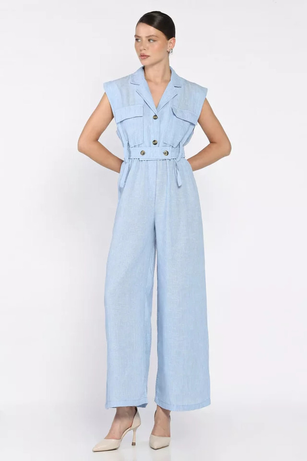 Linen Jumpsuit with Elastic Waistband