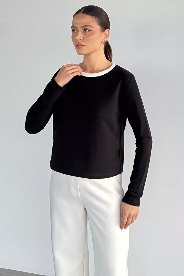 Women's Collar Striped Crew Neck Sweatshirt