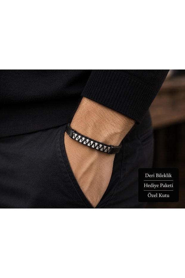 Asterion Signature Black Leather Men's Bracelet – Modern Design with Metal Detail