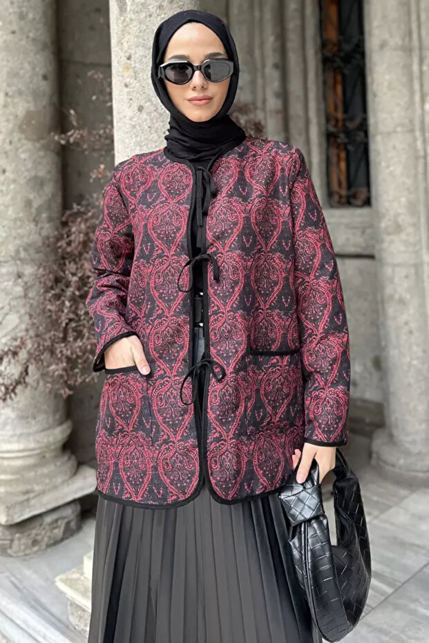 Front-Tie Quilted Patterned Hijab Jacket