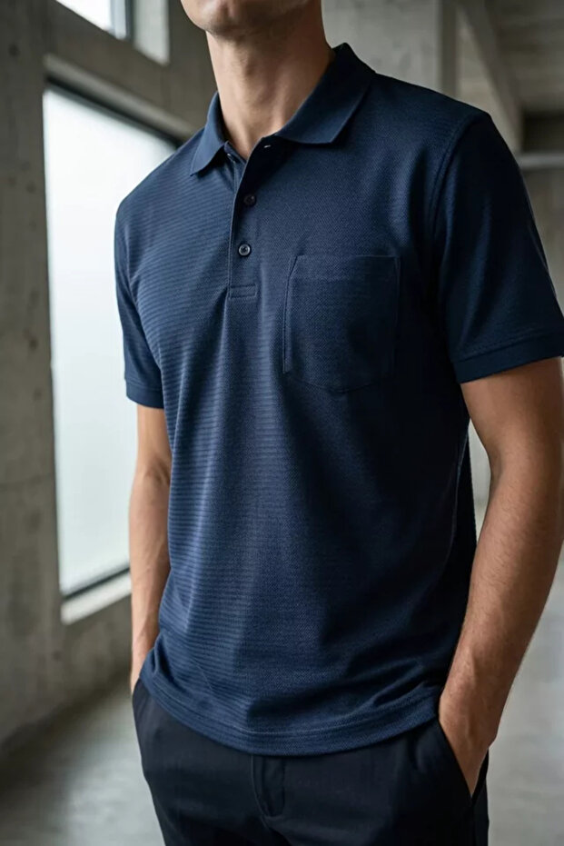Polo Collar T-Shirt with Front Button Pockets