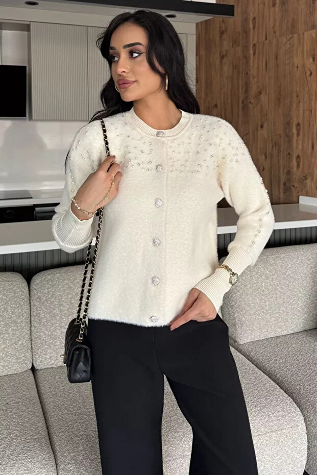 Shoulder Stone Embellished Knitwear Jacket (S, M, L, XL Compatible)