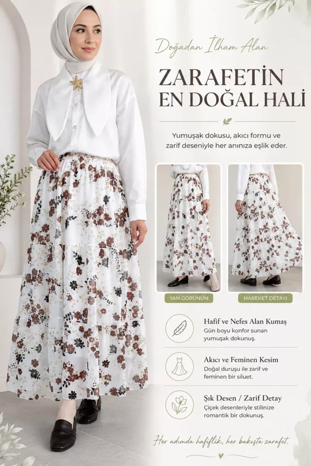 Patterned Chiffon Hijab Skirt with Elastic Waist