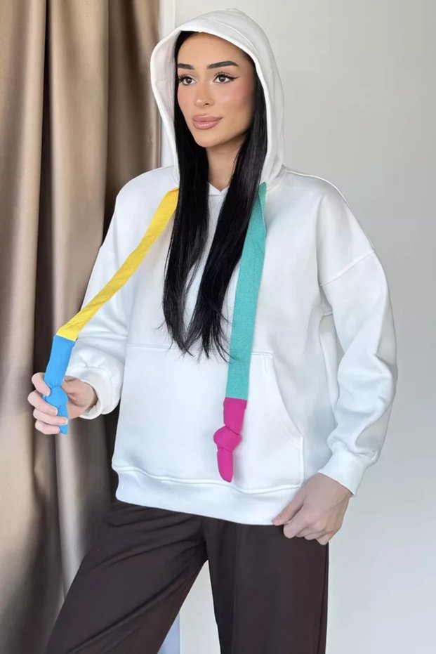 Women's Hooded Colorful Striped Embroidered Sweatshirt