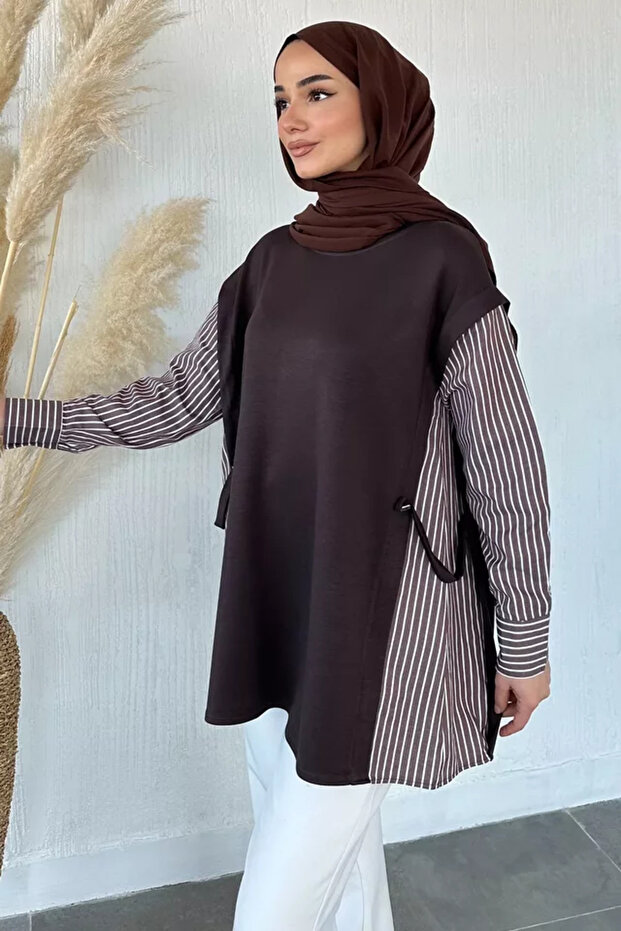 Crew Neck Garnished Hijab Tunic