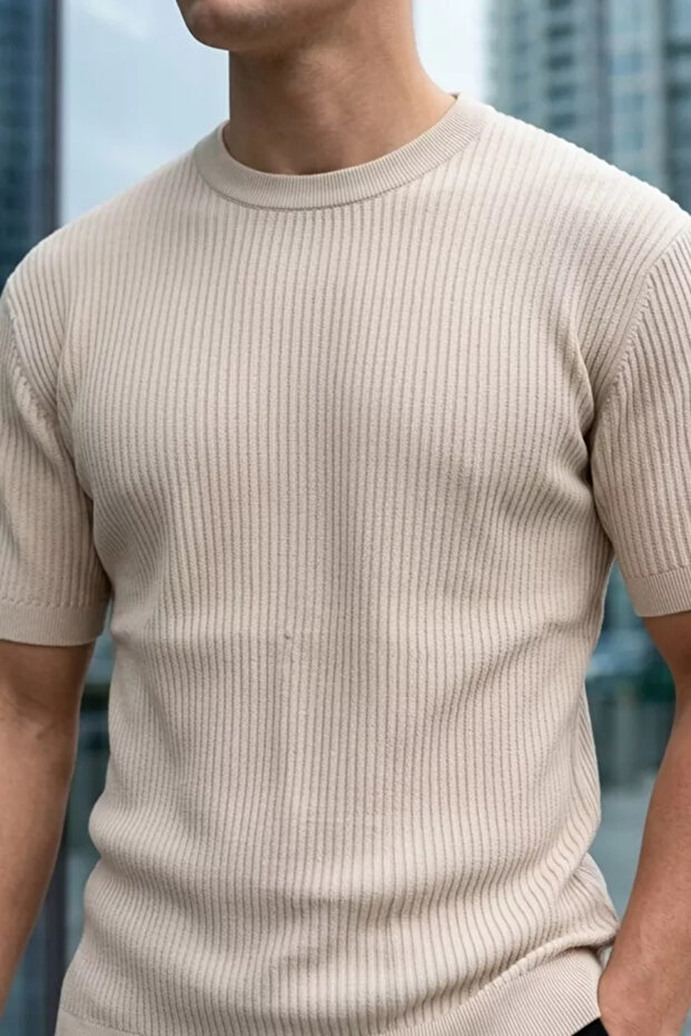 Men's Crew Neck Patterned Knitwear T-Shirt