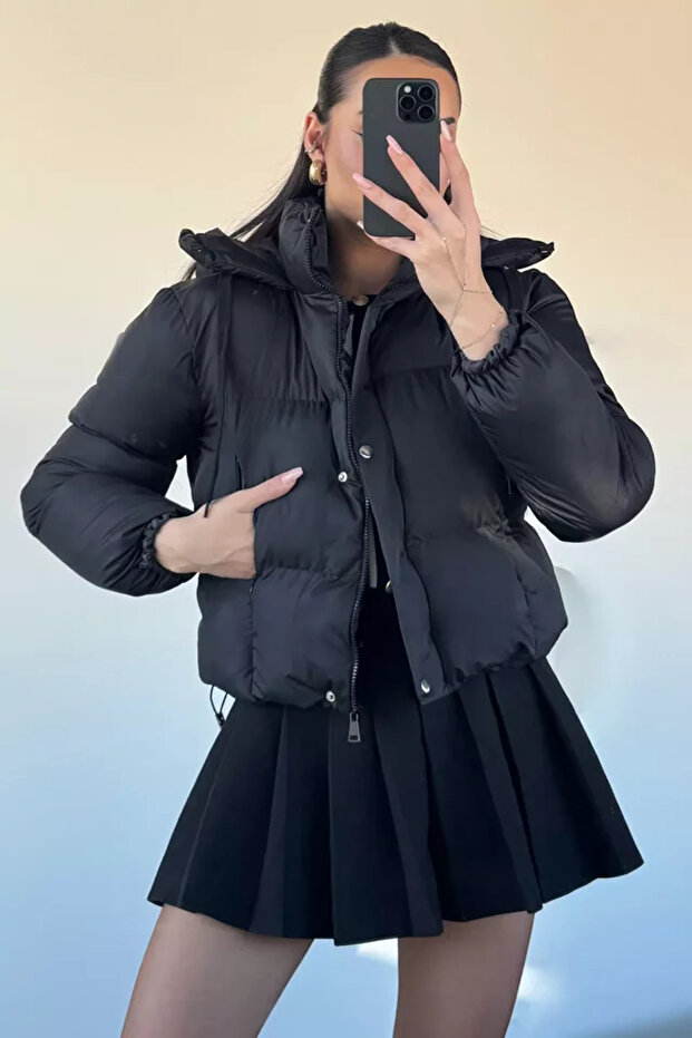Women's Front Snap Hooded Inflatable Coat