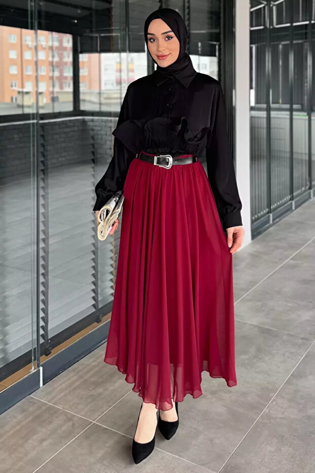 Belted Hijab Chiffon Skirt