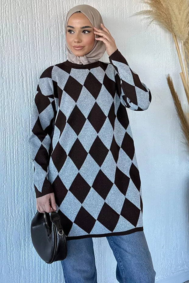 Patterned Glittery Hijab Knitwear Tunic