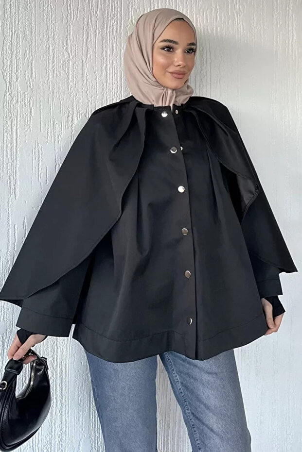 Hijab Jacket with Front Snap Closure and Cape