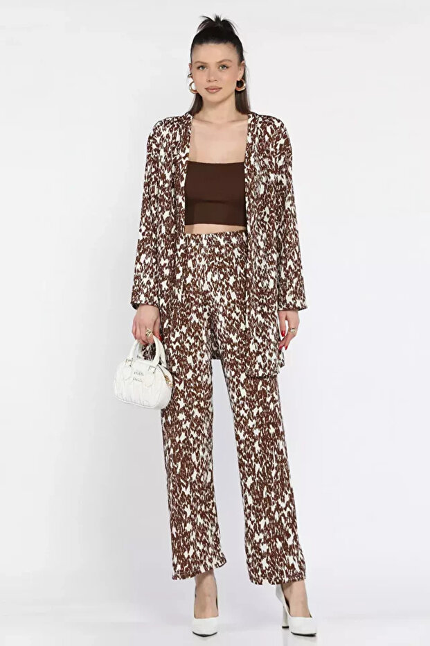 Women's Patterned Kimono Pants Double Set