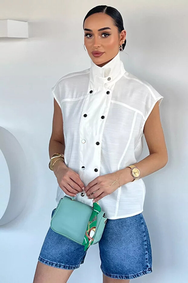 Women's Front Snap Collar Sleeveless Shirt