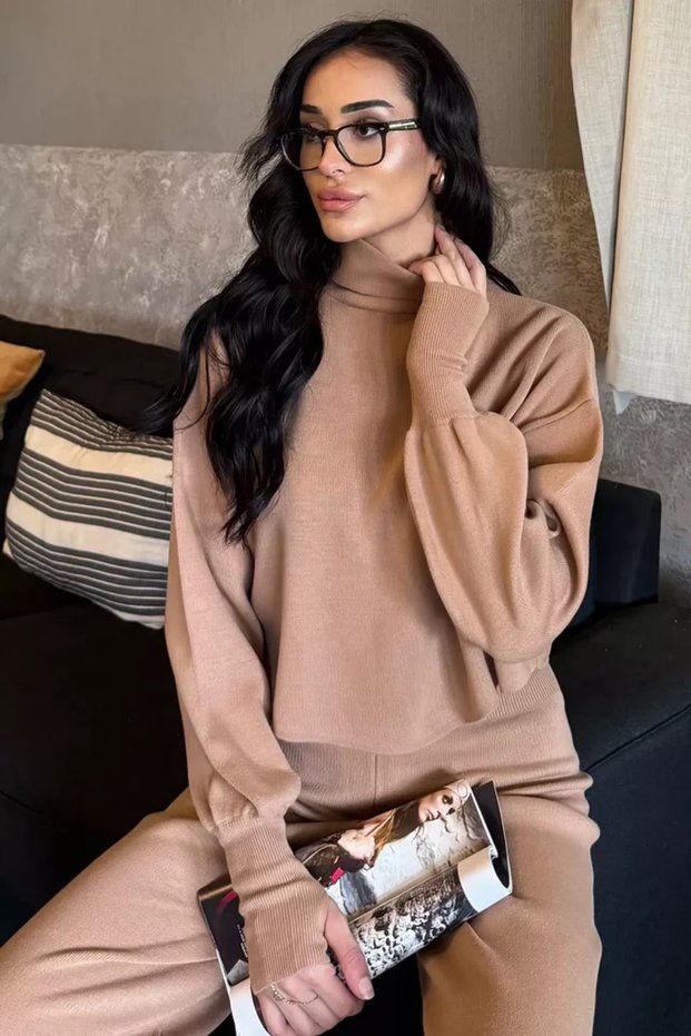 Crop Sweater Trousers Knitwear Two-Piece Set
