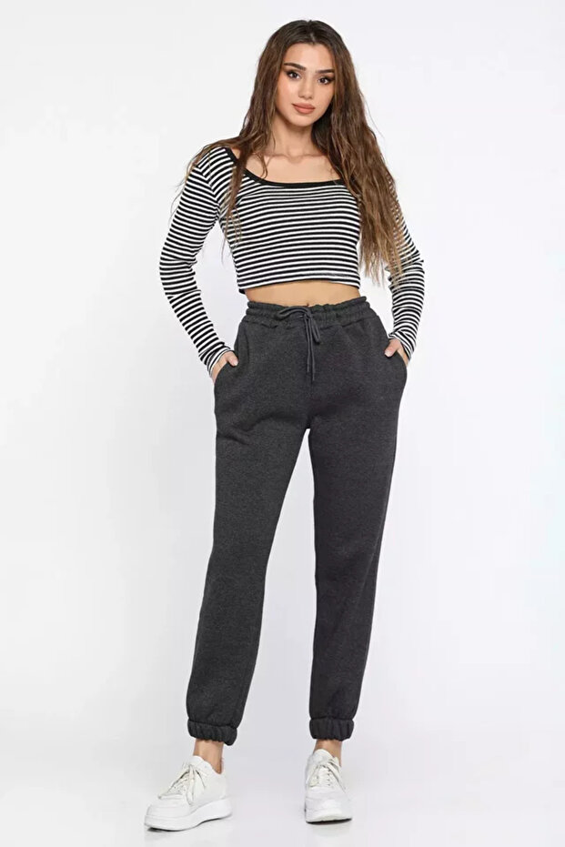 Ribbed Three-Thread Elastic Cuffed Jogger Sweatpants