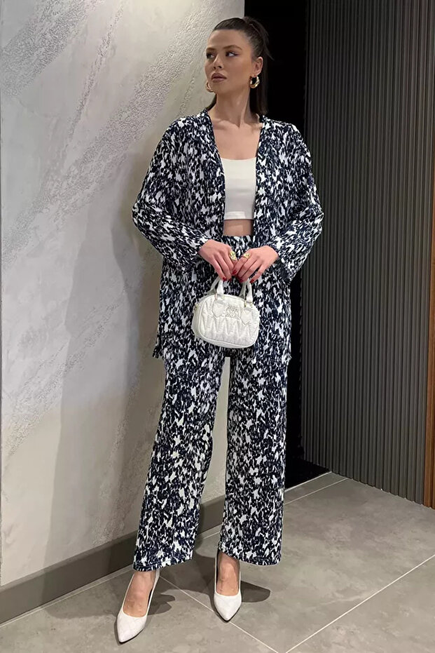 Women's Patterned Kimono Pants Double Set