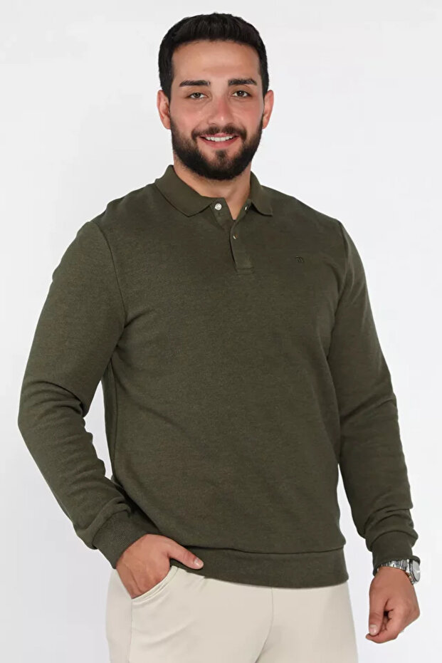 Men's Polo Collar Snap Detail Thessaloniki Sweatshirt