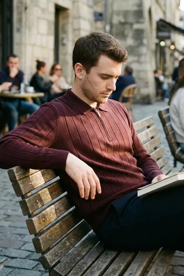 Polo Neck Half Zip Men's Knitwear Sweater