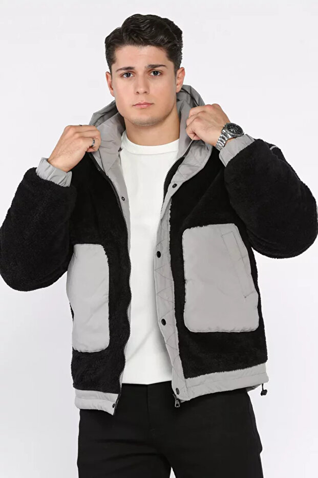 Hooded Plush Men's Coat