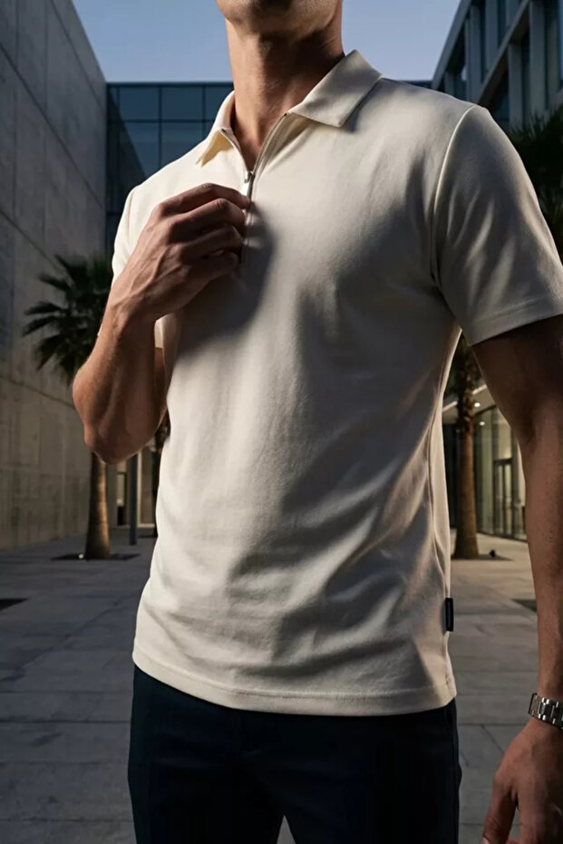 Men's Polo Collar Half Zipper T-Shirt