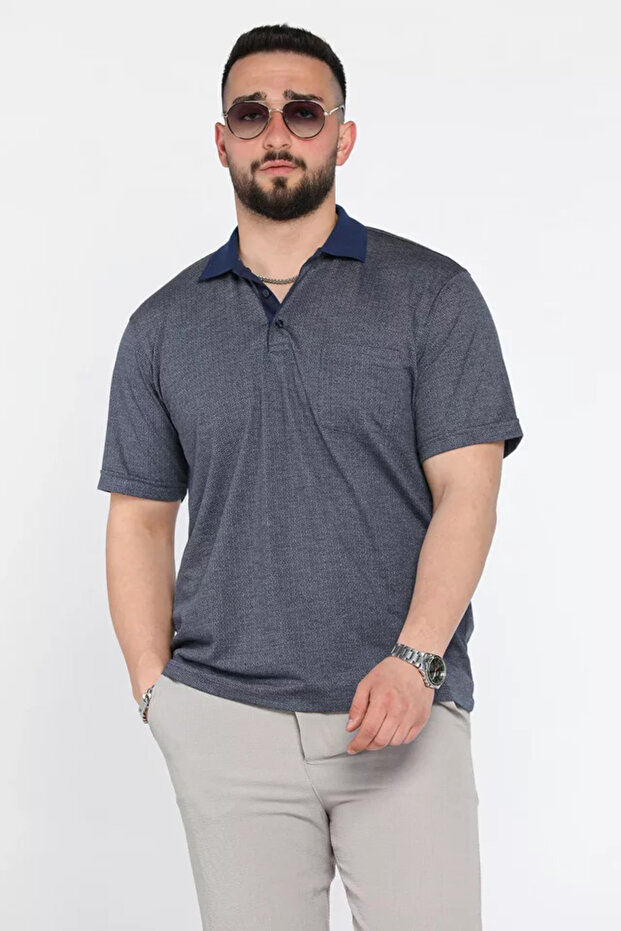 Men's Polo Collar Single Pocket Self-Patterned T-Shirt