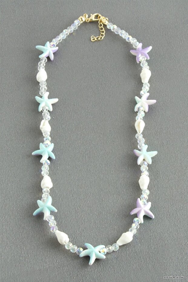 Spt-Gld Starfish Crystal Natural Stone Necklace (184248) Blue