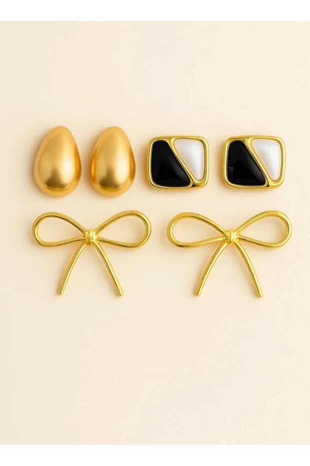 Black and White Enamel Detailed Earring Set